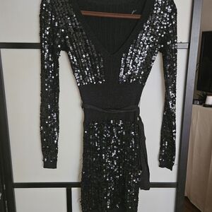 Elegant Black Sequin Sweater Dress
